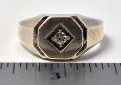 Men's Thick Band Ring with Cz Gemstone in Sterling Silver