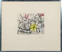 Rare Joan Miro Signed Etching and Aquatint in Colors Préparatifs D'Oiseaux, 1963