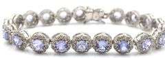 Ethereal 10.05CTW Round Faceted Tanzanite & 4.30CTW Diamond Bracelet in 14K White Gold Over Sterling