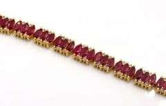 Amazing 17.45CTW Marquise Cut Faceted Raspberry Red Ruby Bracelet & 1.60CTW Diamond in 14K Yellow Go
