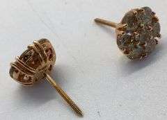 14K Rose Gold Gold Round Brilliant Cut Diamond Cluster Earring
