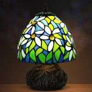 White Flower Tiffany Stained Glass Mushroom Lamp