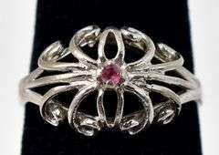 Cute Ornate Ring with Pink Gemstone in Sterling Silver