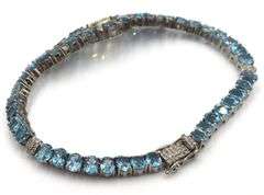 Sparkling 15.00CTW  Oval Emerald-Cut Blue Topaz & Diamond Bracelet in Antique 14K Gold Over Sterling