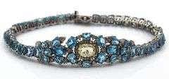 Sparkling 15.00CTW  Oval Emerald-Cut Blue Topaz & Diamond Bracelet in Antique 14K Gold Over Sterling