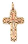 Stylish 14K Tri-Color Gold Crucifux Pendant
