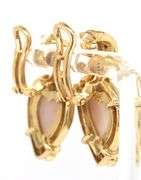 18kt Yellow gold heart mabe pearl, ruby and diamond accent earrings