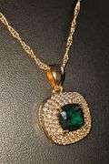 Stunning 18 Kt Yellow Gold Plate 4 Piece Lab Simulated Emerald Jewelry Set