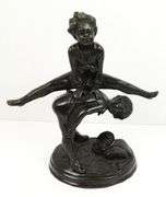 Vintage Cast Bronze Children Playing Leap Frog Sculpture
