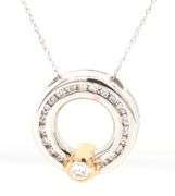 14kt White gold approximate 0.20ctw 2 tone circle diamond pendant on chain