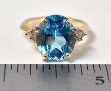 Amazing 14K Yellow Gold Blue Topaz Gemstone and Diamond Ring
