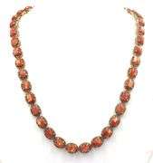 Enchanting 20.50CTW Oval Cabochon-Cut Sunstone Gemstone & 3.60CTW Diamond Tennis Necklace in 14K Yel