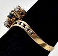 Perfect 18K Yellow Gold Blue Sapphire and Diamond Ring
