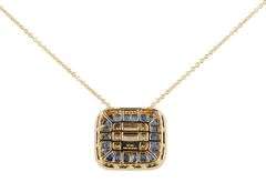 New 2.86ctw Diamond and 0.43ctw Sapphire Mosaic Pendant Necklace in 14K