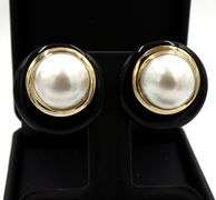 14kt Yellow gold Mabe pearl and black onyx earrings