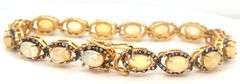 Fabulous 12.10CTW Oval Faceted Opal W/ Fire & Diamond Bracelet in 14K Yellow Gold Over Sterling Silv