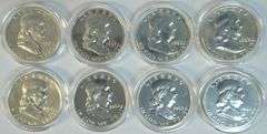 8 Assorted Gem Proof Franklin Half Dollars in capsules