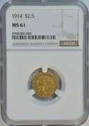 Very Scarce BU 1914 $2.50 Indian Gold Piece. NGC MS61