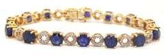 Adorable 18.00CTW Round Faceted Blue Sapphire & Diamond Bracelet in 14K Yellow Gold Over Sterling Si
