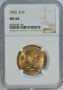 Blazing virtual Gem BU 1932 $10 Indian Gold Piece. NGC MS64