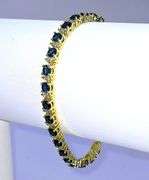 18 Kt Yellow Gold Plated Lab Simulated Deep Violet Blue Tanzanite and Diamond Tennis Bracelet