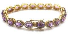 Dazzling 14.98CTW Oval Shaped Emerald-Cut Amethyst & Diamond Bracelet in14K Yellow Gold Over Sterlin