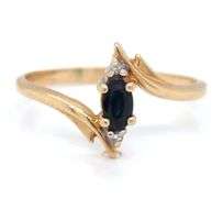 14kt Yellow gold marquise blue sapphire ring