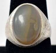 Stunning 14K White Gold Agate Gemstone Signet Men's Ring