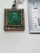 6.40ct  hand carved Colombian Emerald Pendant with 1.32ct Natural Diamonds in Sterling Silver