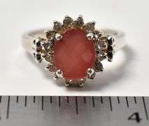Peach Gemstone Ring with White Accents in Sterling Silver