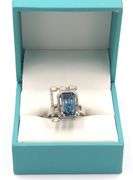 Amazing Very Rare 5.40CTS Emerald-Cut London blue Topaz & Diamond Ring in Sterling Silver