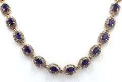 Darling 22.00CTW Oval Emerald Cut Blue Sapphire & 6.00CTW Diamond Tennis Necklace in 14K Yellow Gold