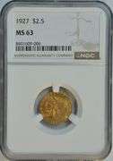 Very Choice BU 1927 US $2.50 Indian Gold Piece. NGC MS63