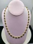 18" Necklace with 37 Natural Emerald, Diamond Accents in Sterling Silver