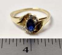 Precious 10k yellow Gold Blue Sapphire and Diamond Ring