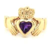 14kt Yellow gold bezel set amethyst Claddaugh ring