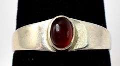 Cute Simple Band Ring with Orange Stone in Sterling Silver