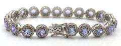Ethereal 10.05CTW Round Faceted Tanzanite & 4.30CTW Diamond Bracelet in 14K White Gold Over Sterling