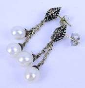 Andrea Candela Sterling & 14K Dangly Pearl Earrings