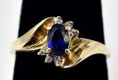 Precious 10k yellow Gold Blue Sapphire and Diamond Ring