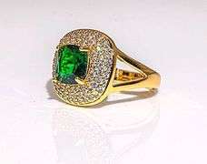 Stunning 18 Kt Yellow Gold Plate 4 Piece Lab Simulated Emerald Jewelry Set