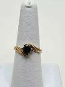 14K yellow gold with sapphire and diamond ring size# 7.5