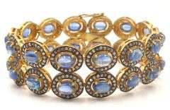 Fabulous 24.00CTW  Oval Cabochon-Cut Kyanite & 8.5CTW Diamond Bracelet in 14K Yellow Gold Over Sterl