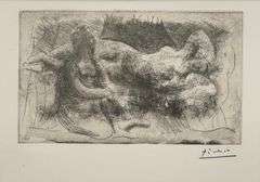 Rare Pablo Picasso Drypoint Etching Stamped Signature, 1942