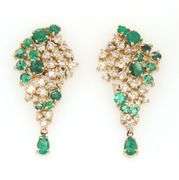 16kt Yellow gold 3.25ctw Emerald and top light brown diamond dangle earrings