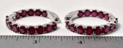 Ruby Gemstone Hoop Earrings in Sterling Silver
