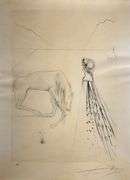 Rare Salvador Dali Pencil Signed Etching on Parchment Paper from 'Roi je t'attends à Babylone' suite