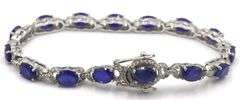 Gorgeous 16.63CTW Emerald-Cut Blue Sapphire & Diamond Tennis Bracelet in 14K White Gold Plated Sterl