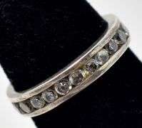 Dainty Band Ring with Inlaid CZ Gemstones in Sterling Silver