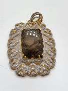Massive 98.0ct Lemon-Cut Natural Quartz Pendant with Diamond Accents in Sterling Silver